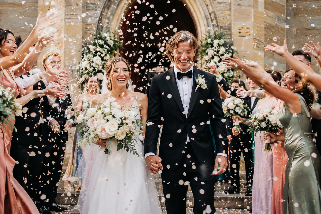 White confetti in a confetti toss moment 