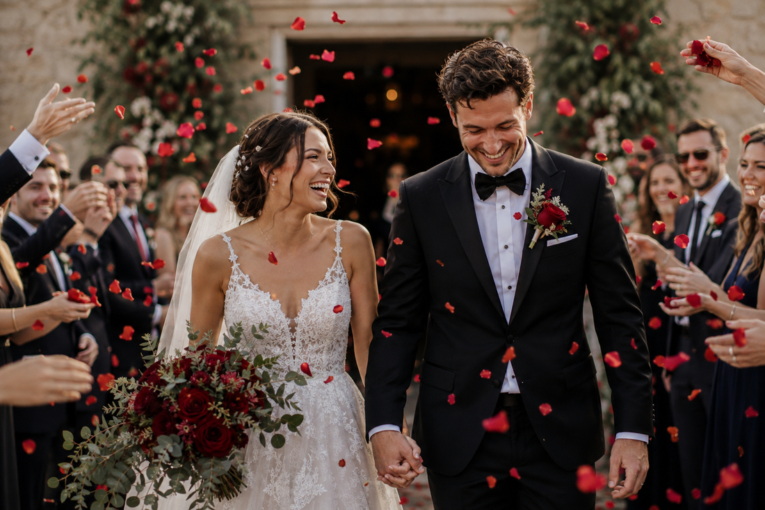 Red flower confetti toss 